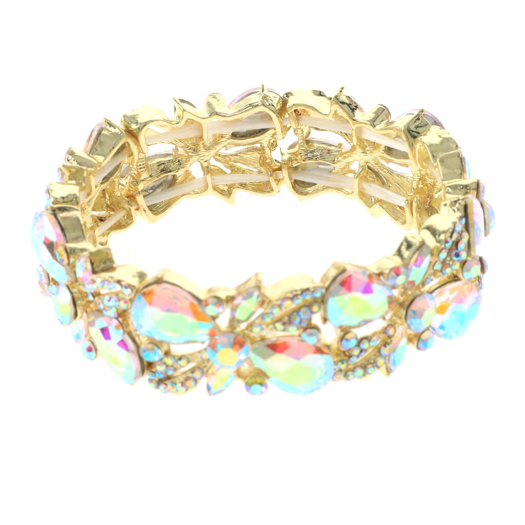 Gold Tone Metal Marquise Crystal Rhinestone Stretch Bracelet B8860-GAB