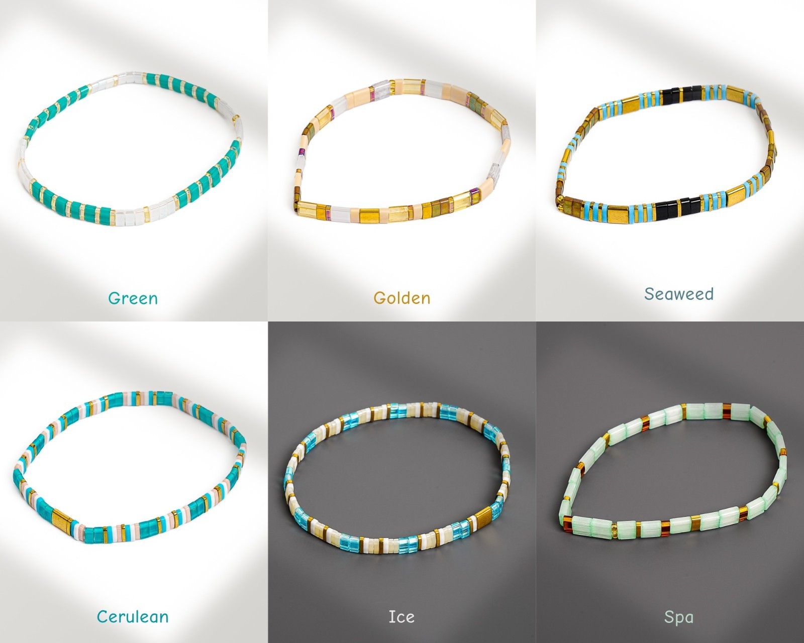 Tile Tila Bracelet,Stackable Boho Glass Bead Bracelets,Summer Jewelry-OCEAN TYPE