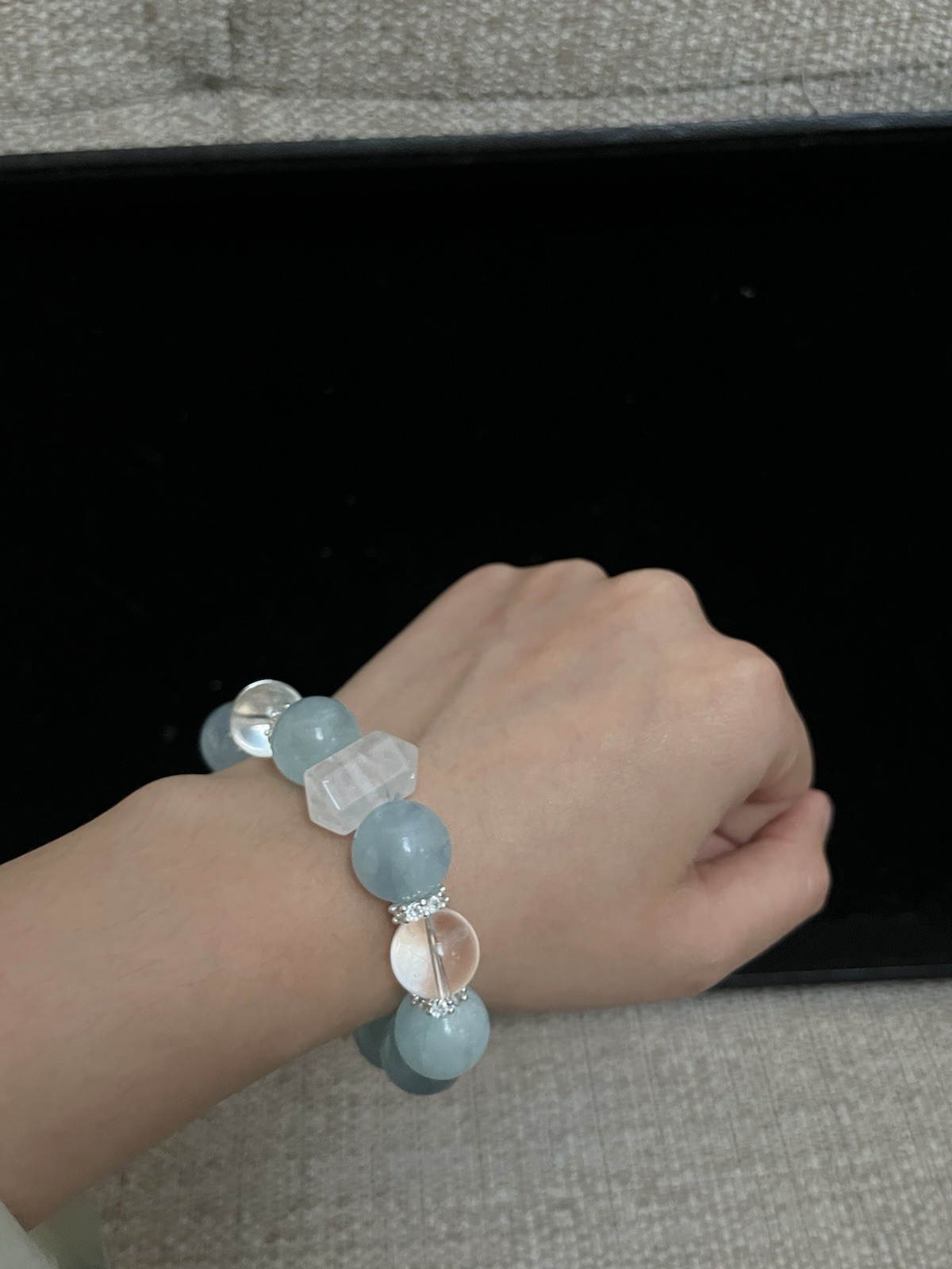 Aquamarine Clear Quartz Bracelet Crystal High Grade Design Gift