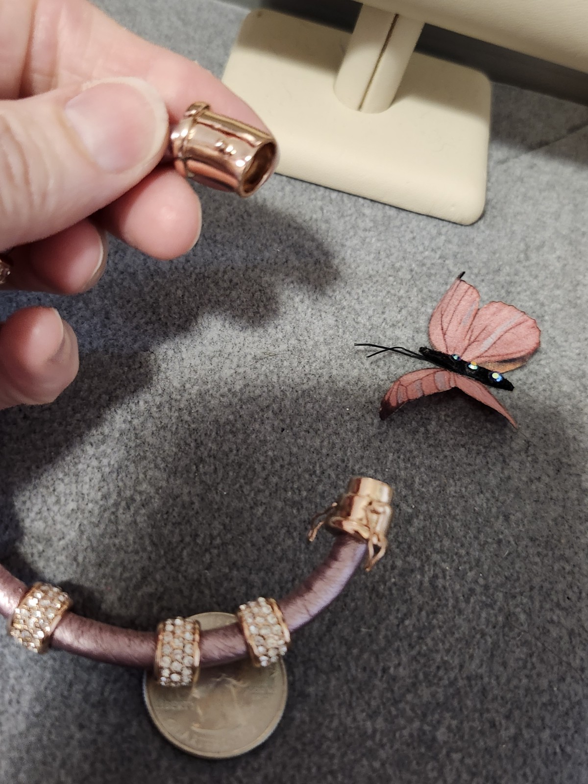 Joan Boyce Bracelets Lot Charmed 4 Sure Pink Faux Leather Courage Rosetone Metal
