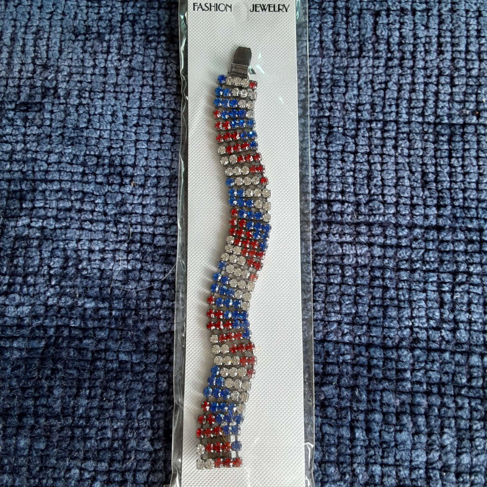 VINTAGE **NEW OLD STOCK** RHINESTONE PATRIOTIC BRACELET *4th of JULY*