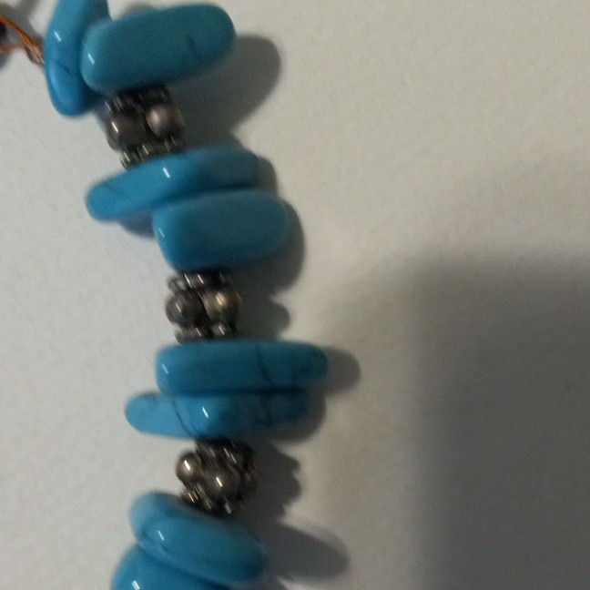 Blue Stone Chip Beaded Bracelet, Bead Chain, Blue Main Stone, Toggle Clasp