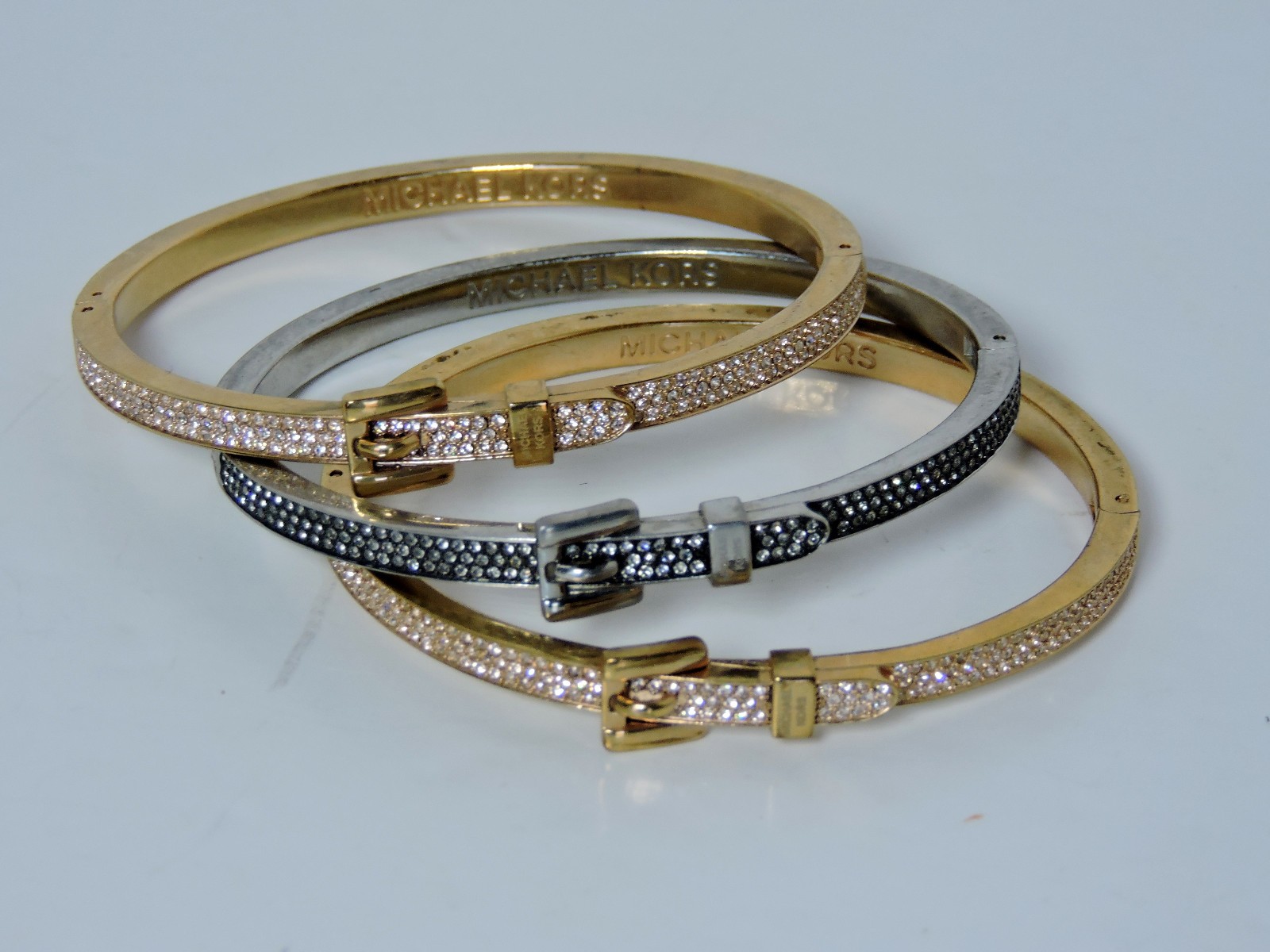Michael Kors Buckle Pave Crystals Push Lock Closure Stackable Bracelet NWT