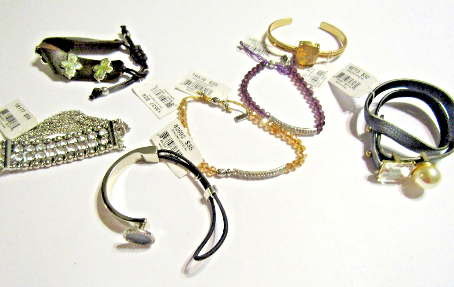ViVI Lot of 7 Bracelets Mix Closures Crystals Abalone Stretch Cuff Wrap NWT $208