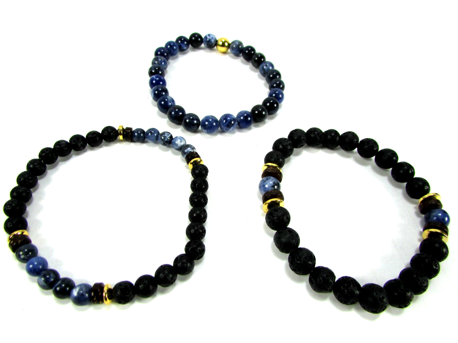 Crucible Men’s Set of 3 Natural Lapis Lazuli Sodalite & Lava Stone Bracelet