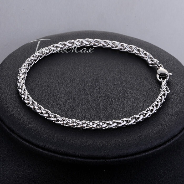 3/3.5/4/6/8/10MM Stainless Steel Braided Wheat Chain Bracelet Jewelry 7/8/9/10″