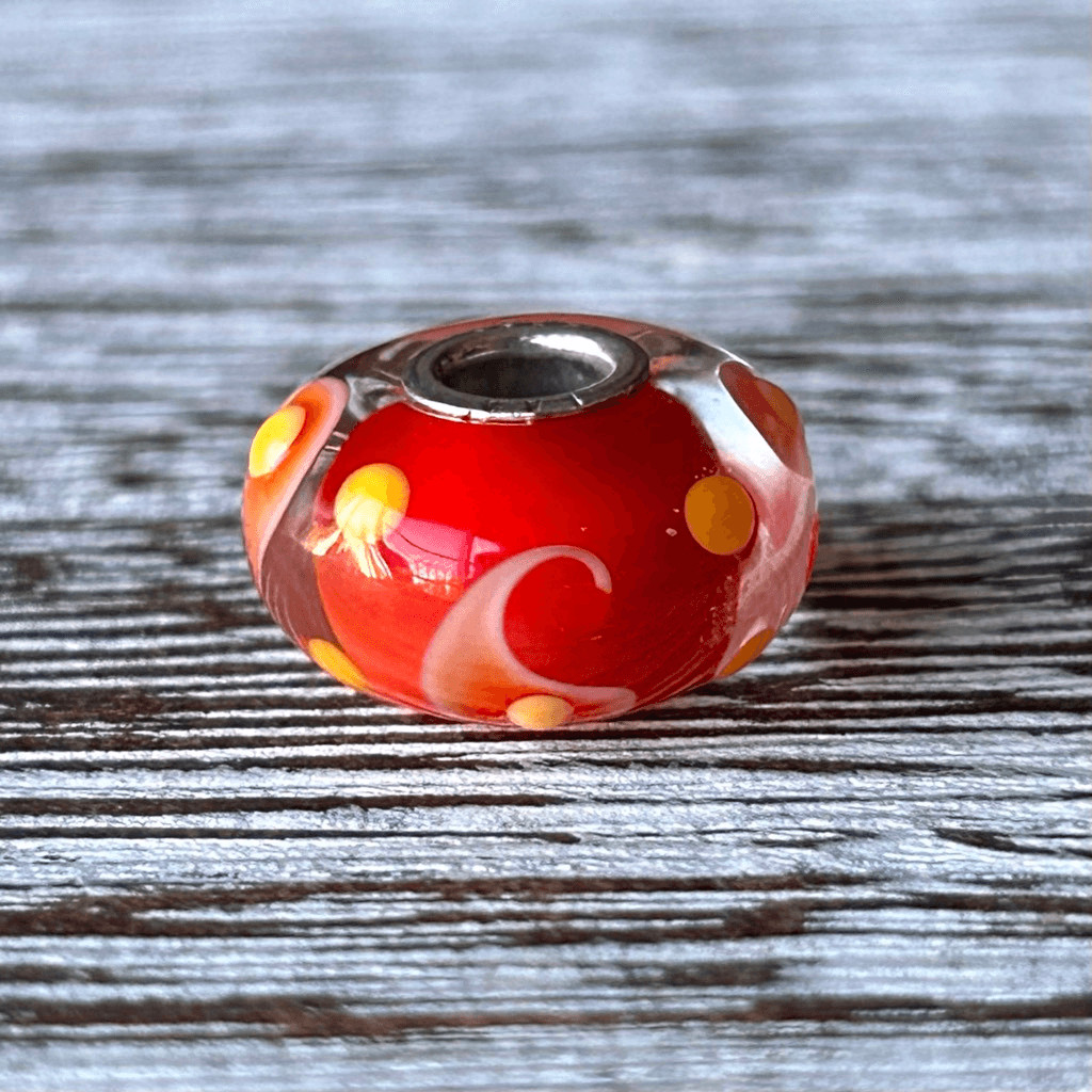 TROLLBEADS Coral Red & Yellow Buds Unique LAA 925S NEW! Swirls