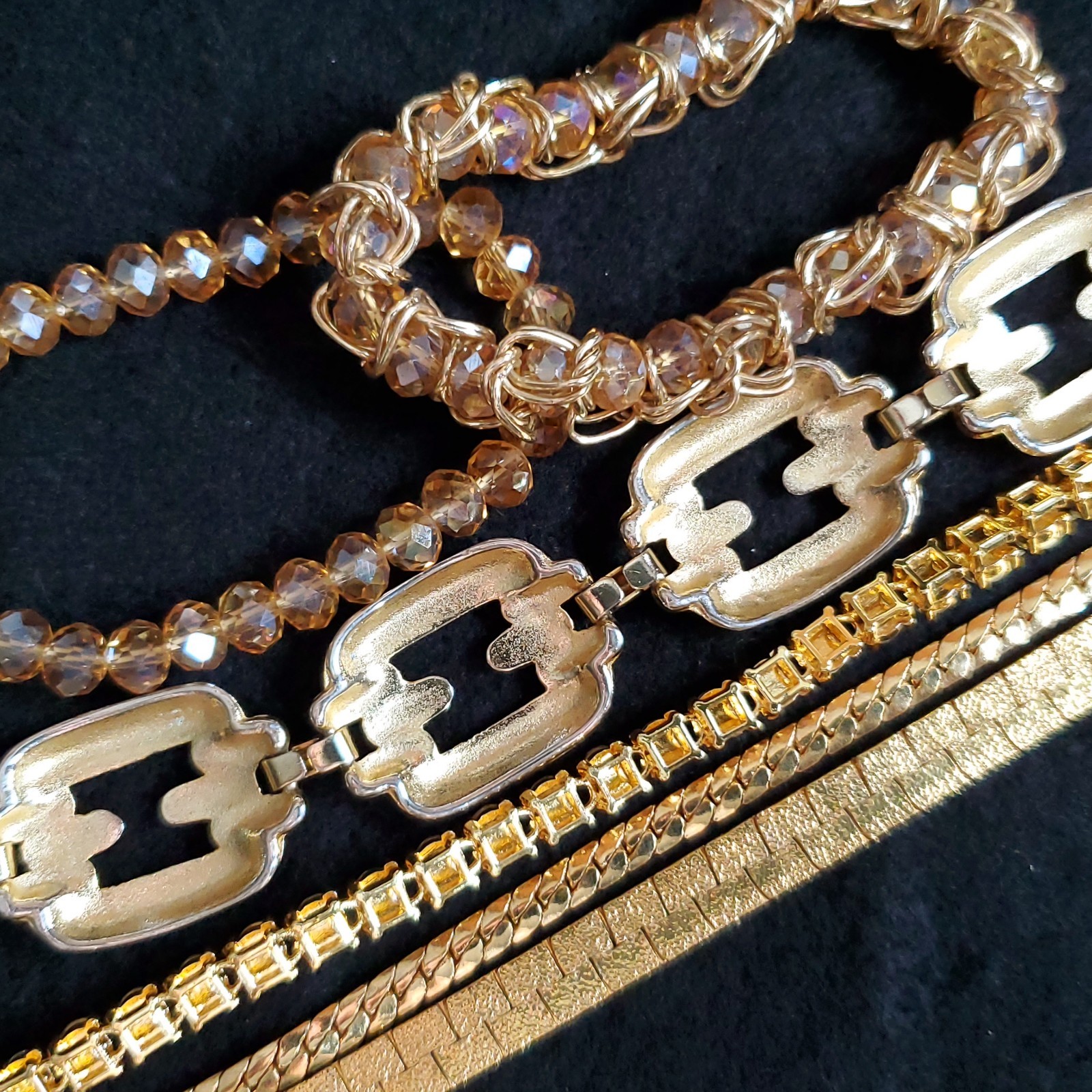 Gold Tone Bracelet Lot of 6 Chain Rhinestone Beaded 7.5-8″ Vintage Modern
