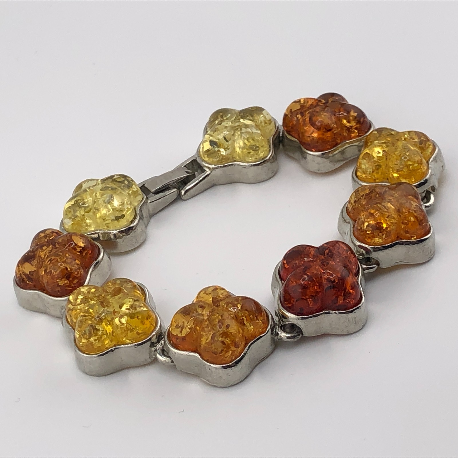 Amber Tone Link Bracelet Yellow, Orange, Brown & Silver Tone Chunky Links Retro