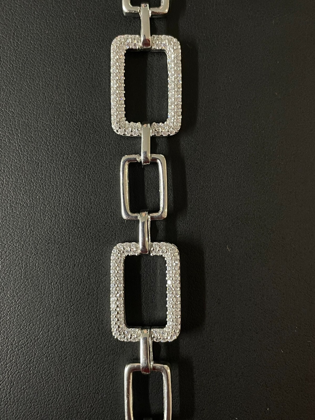 Ladies Iced Square Link Custom Bracelet Adjustable Solid 925 Sterling Silver