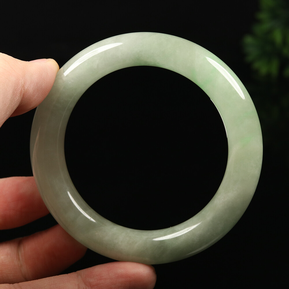 58mm White Green Jadeite Jade Bangle Bracelet Burma Jadeite Bangle A-13611
