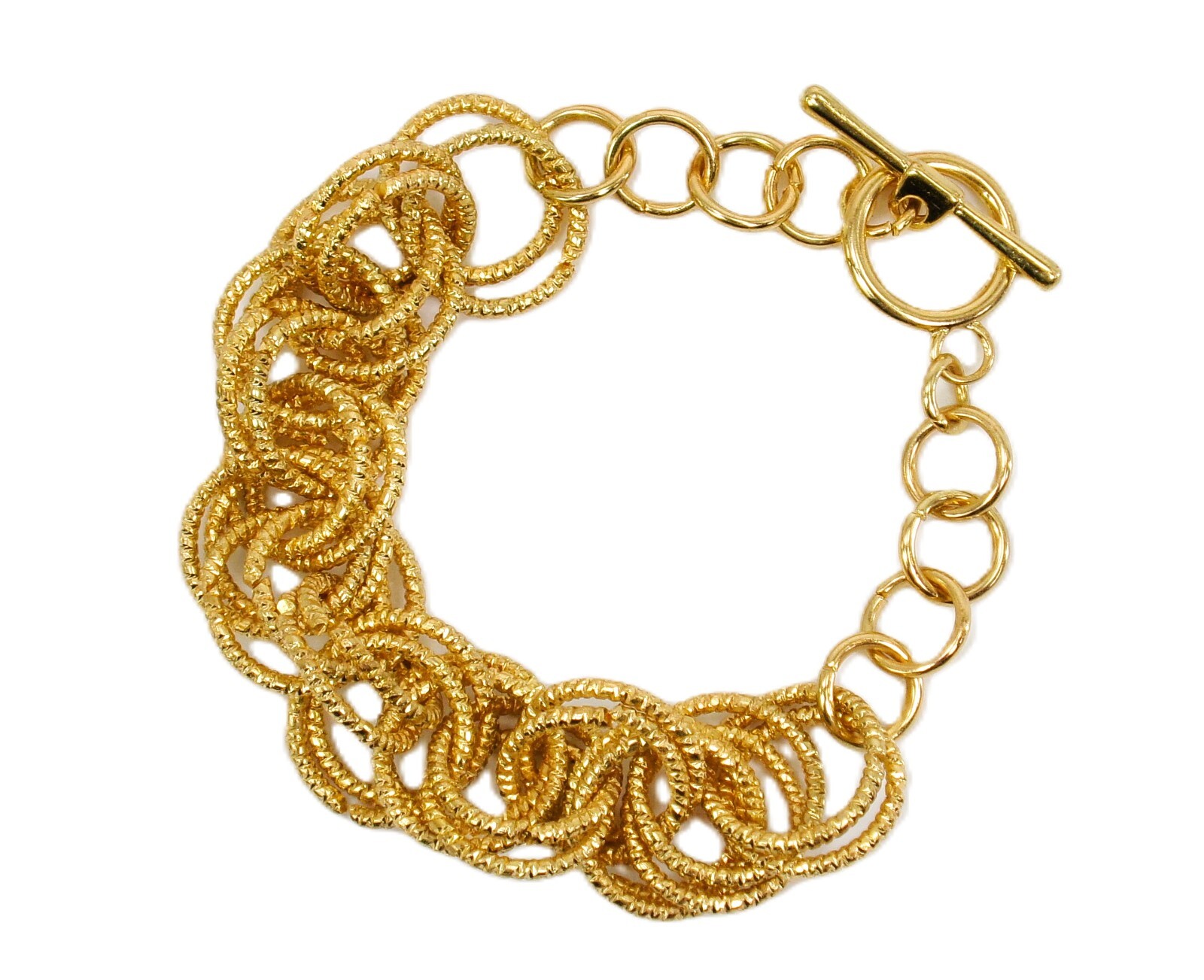 Gold link chain bracelet with textured round links fashion bracelet New
