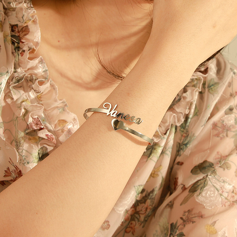 Personalized Custom Name Bracelet Adjustable Women Gift Jewelry Stainless Steel