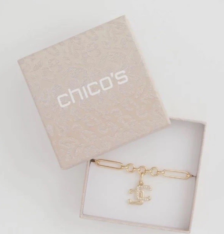 Chico’s CC Logo Charm Bracelet New In Box $45