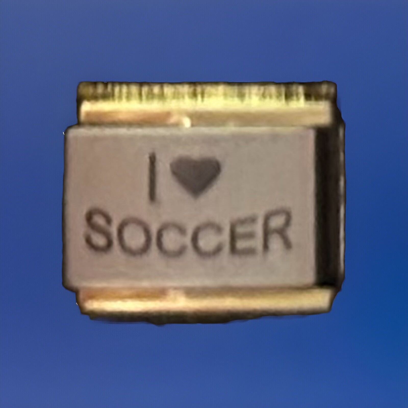 I Heart Love Soccer GOLD TRIM ITALIAN CHARM Laser Link 9MM K3456