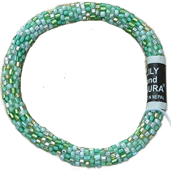 LILY and LAURA “Ethereal Forest” Green Beaded Bracelet Extended Size 8 Nepal