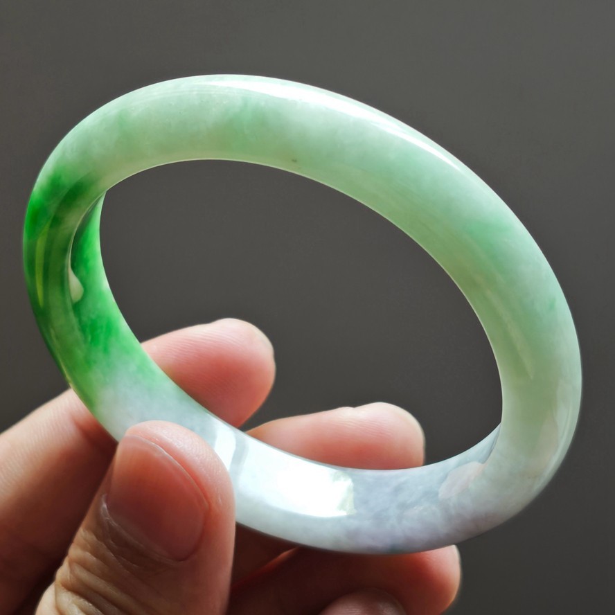 56mm Natural Burma Green Purple Jadeite Jade Bracelet Emerald Jade Bangle 4082