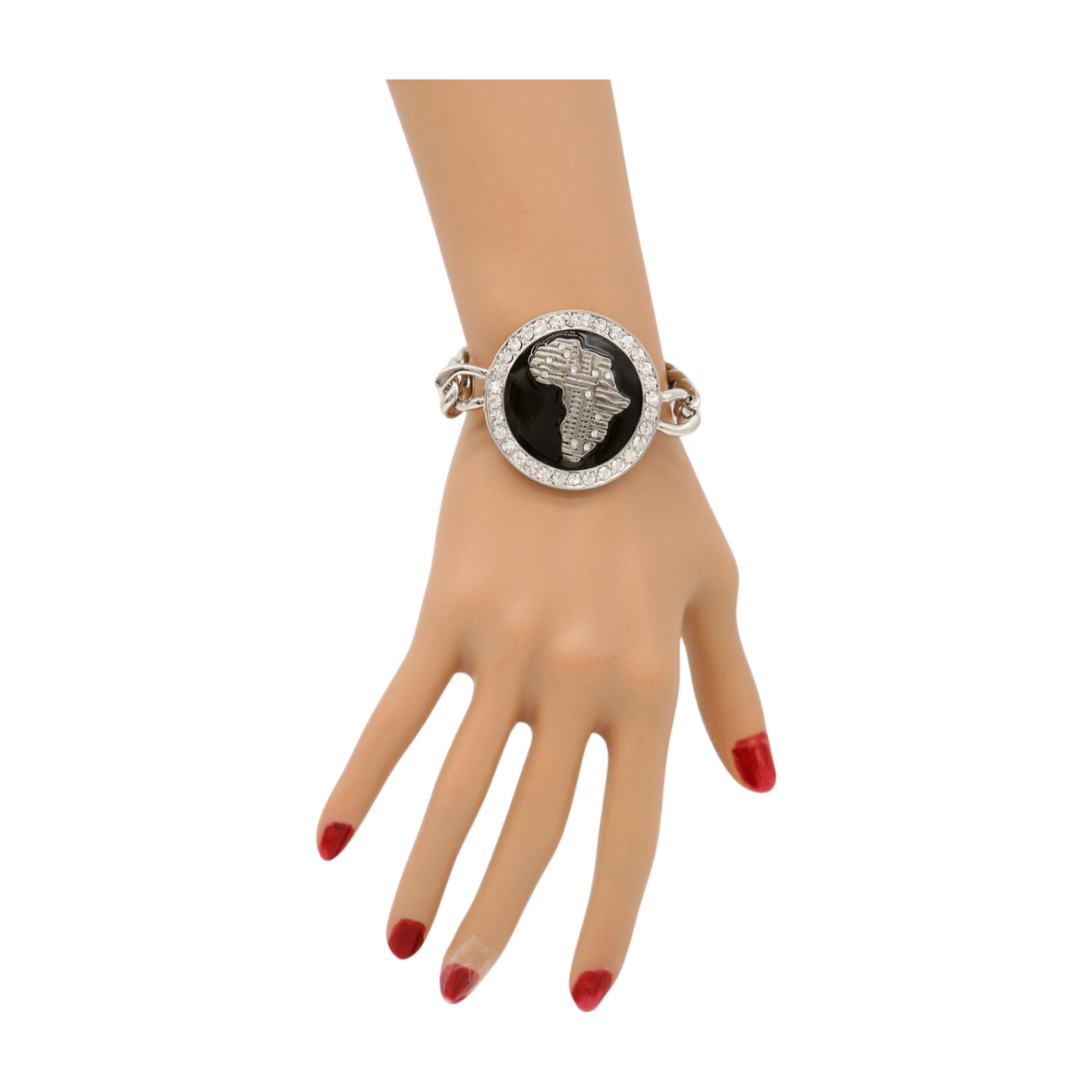Women Silver Metal Chain Bracelet Africa Continent Bling Charm Adjustable Size