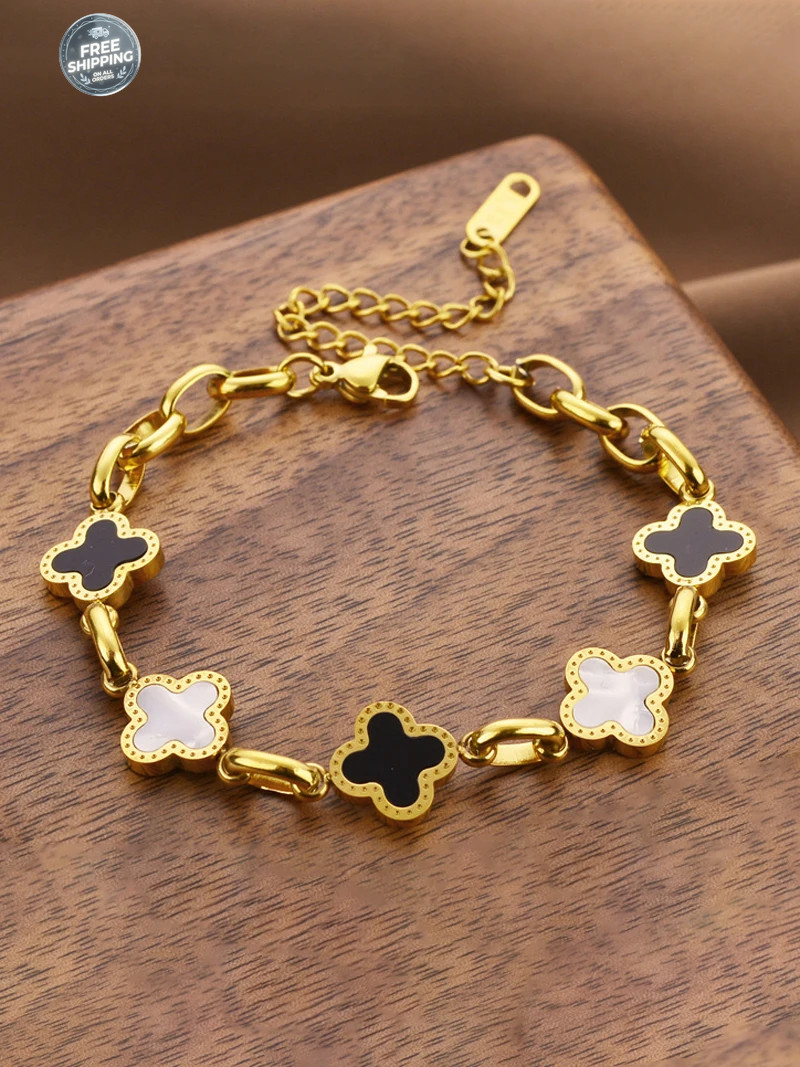 Women’s Fashion Titanium Steel Four-leaf Clover Bracelet Adjustable Charm