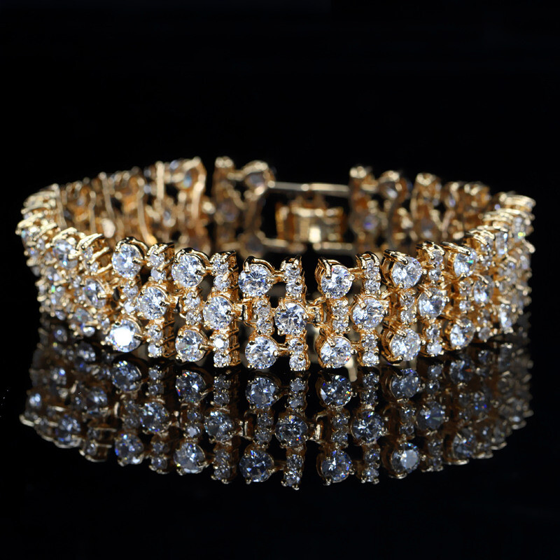 Yellow Gold Plated Big Cubic Zircon Red Tennis Charm Wedding Bracelet for Women