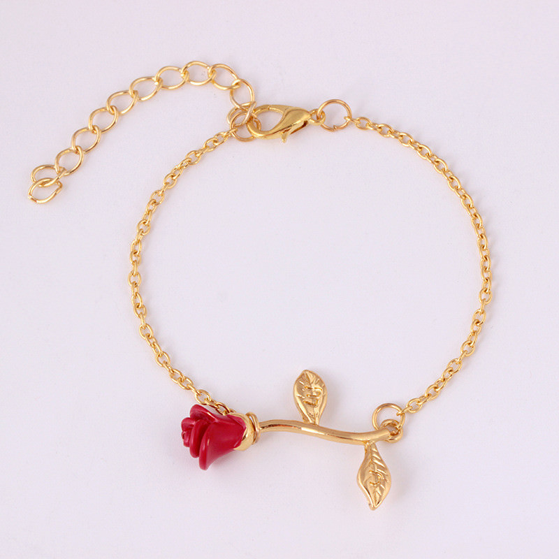 Women’s Fashion Jewelry Red Flower Bracelet Silver Gold Rose Gold 64-3