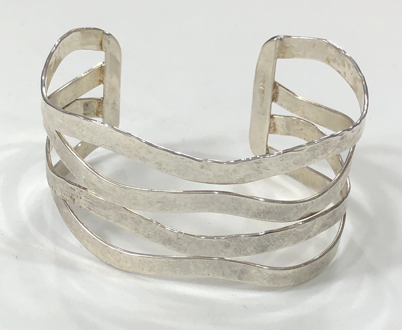 Cuff Bracelet Wide Wavy Silver Tone Mexico – 7 inch