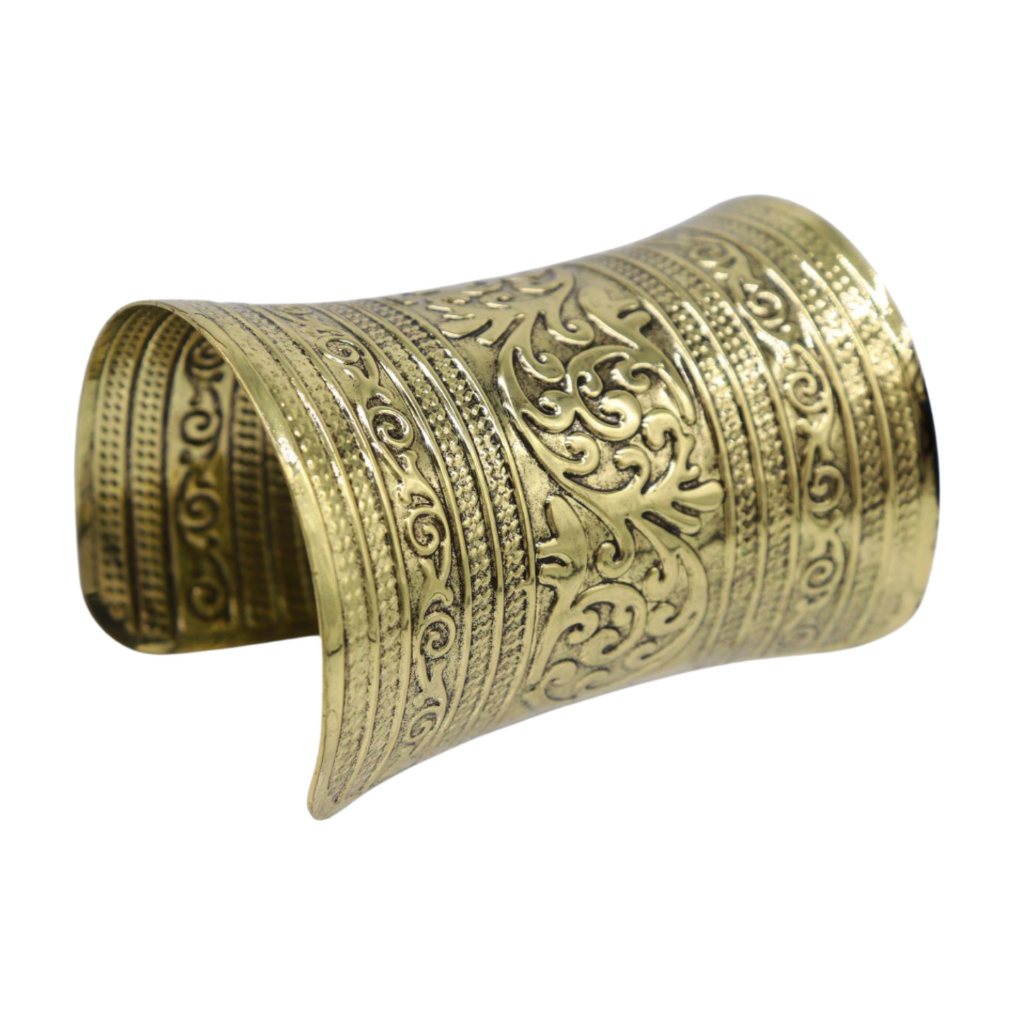 Women Antique Gold Color Extra Long Metal Roman Cuff Bracelet Filigree Halloween