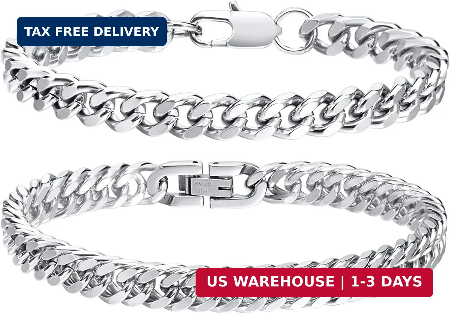 VNOX 2 Pcs Chain Bracelet for Men Women – Sturdy Stainless Steel Curb Width Cuba