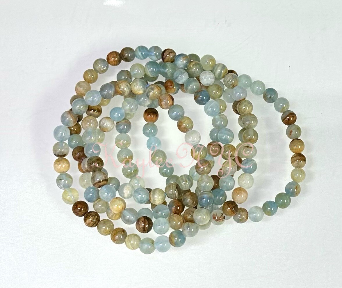 Wholesale 6 PCs Natural Aquatine Lemurian Calcite 6mm 7.5” Bracelet