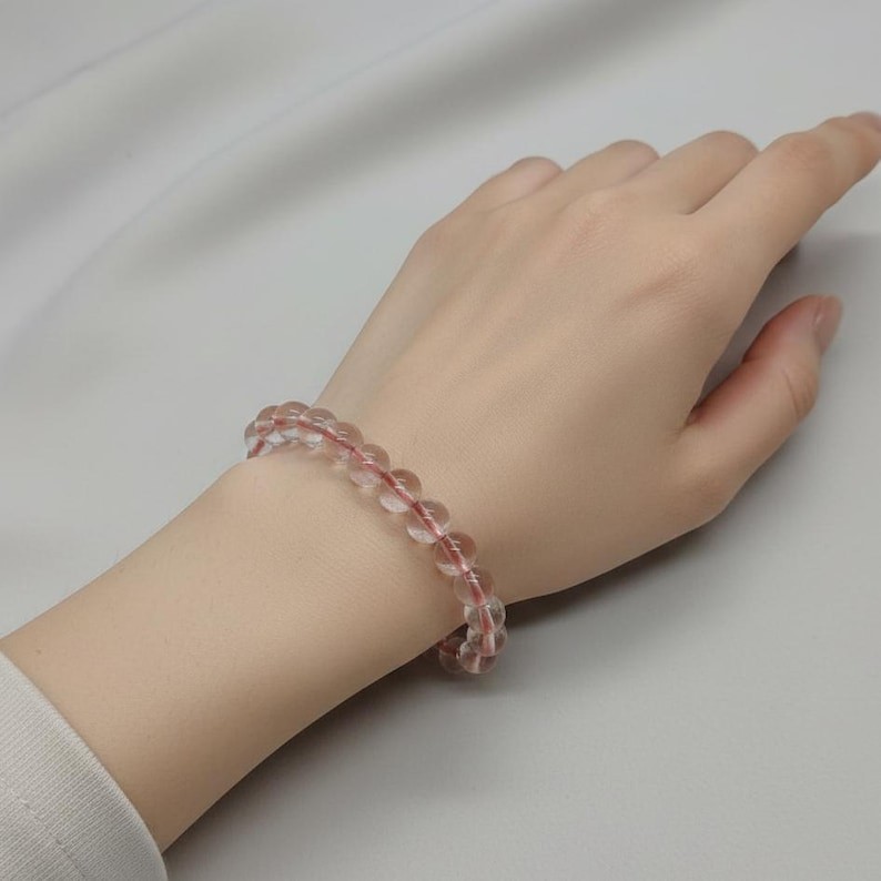 Cherry Quartz Stretch Bracelet Pink Gemstone Beads, Minimal Unisex Wrist Style