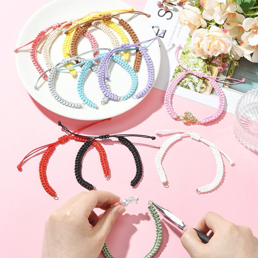12x Blank Waxed Polyester Cord Bracelet Making w/Jump Ring for Bracelets Jewelry