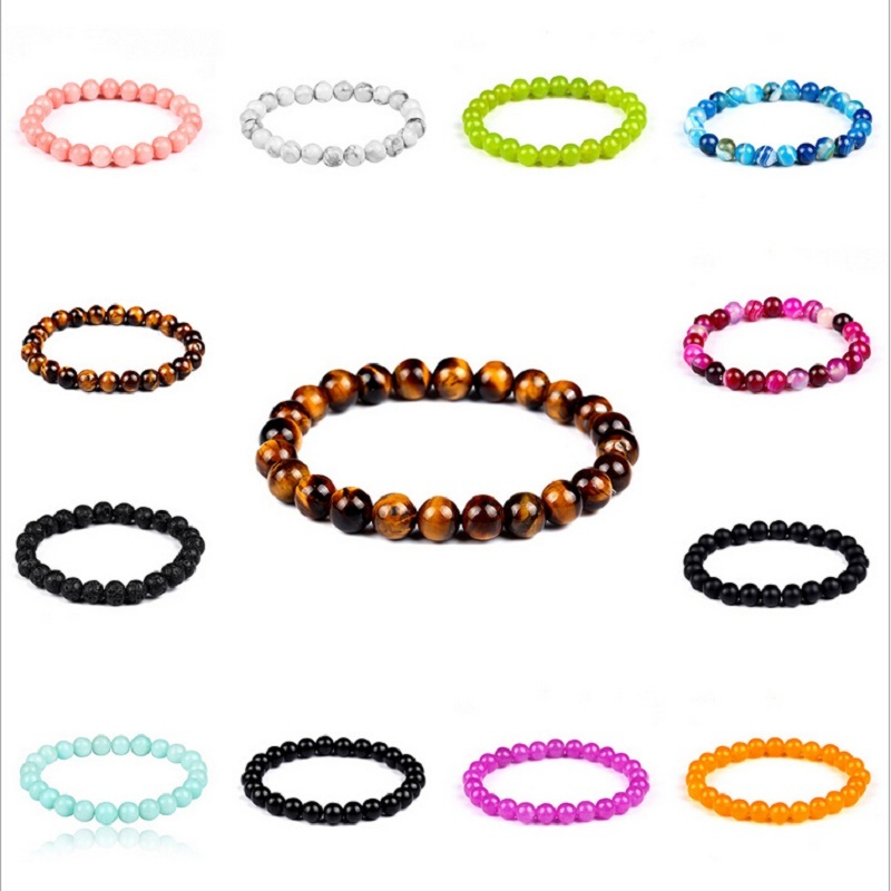 8MM Man Fashion Solid Simple Bracelet Tiger’s Eye Beaded Stretch Bracelets Gift