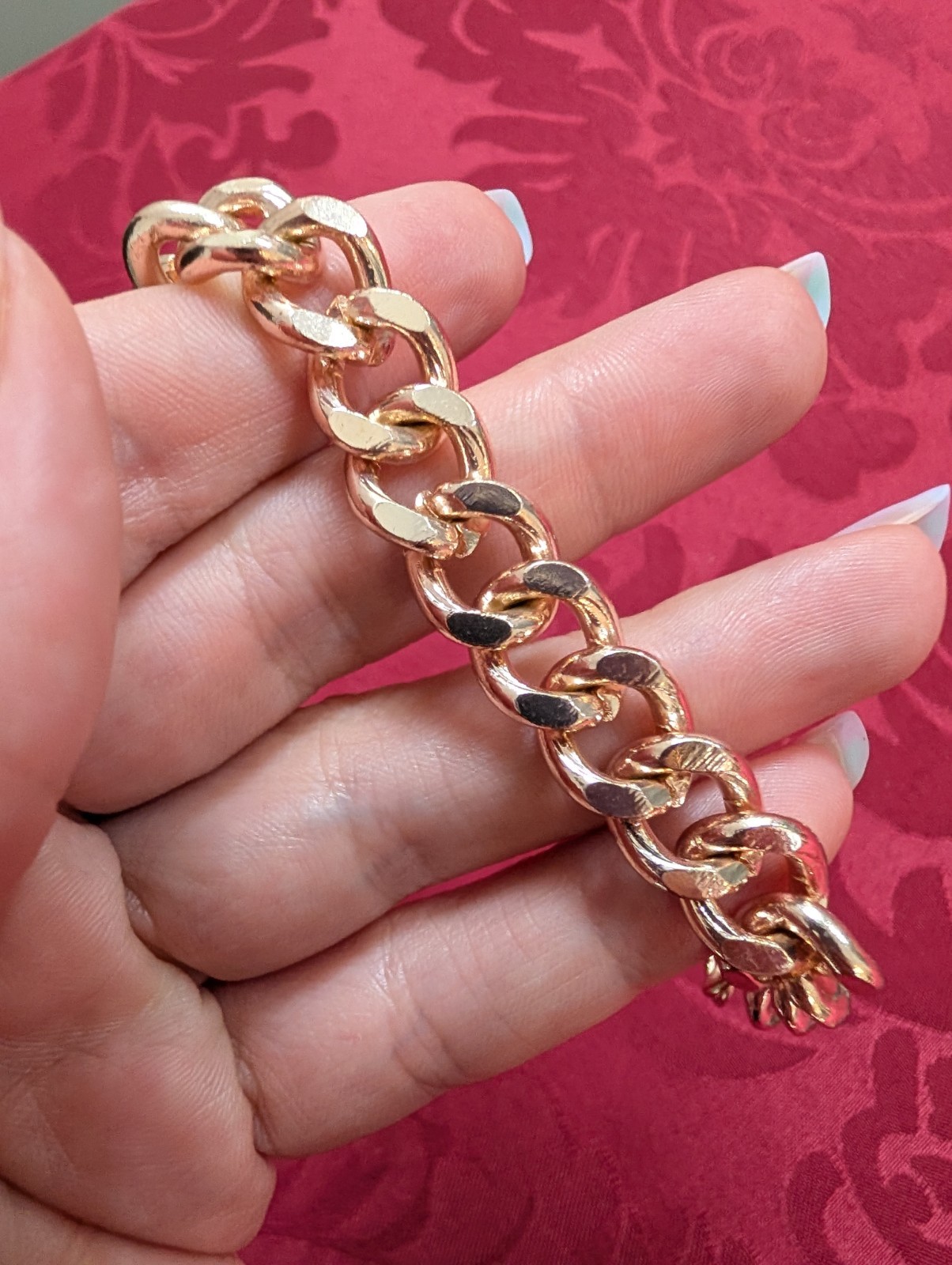 Gold Color Curb Link Chain Bracelet, Lobster Clasp, 8 in, Metal