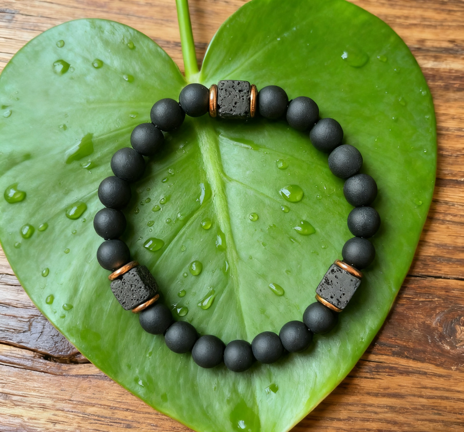 Natural Black Onyx Lava Bracelet 8mm Black Crystal Gemstone Beaded Mens Bracelet