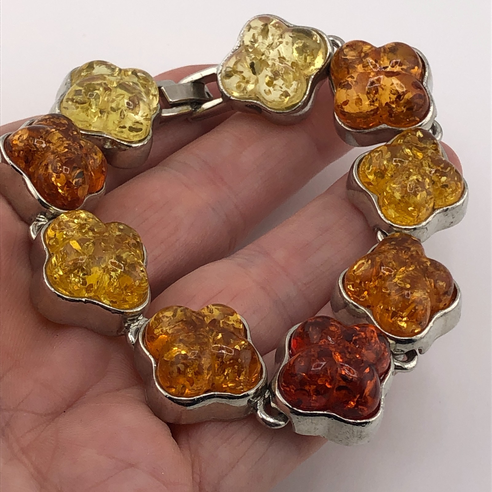 Amber Tone Link Bracelet Yellow, Orange, Brown & Silver Tone Chunky Links Retro