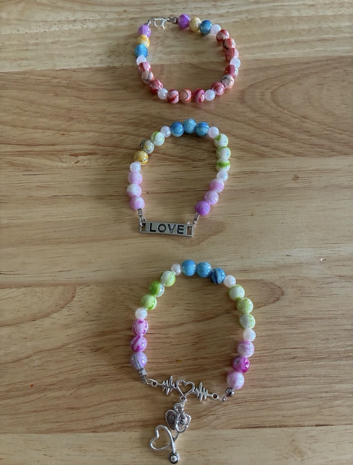 Handmade Multicolor Beaded Bracelet Set – Love Charm