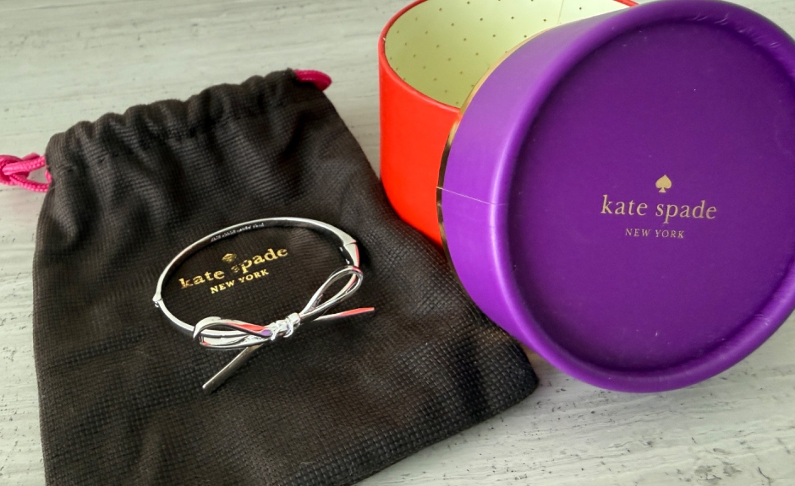 Kate Spade Silver Skinny Mini Bow Hinged Bangle Bracelet