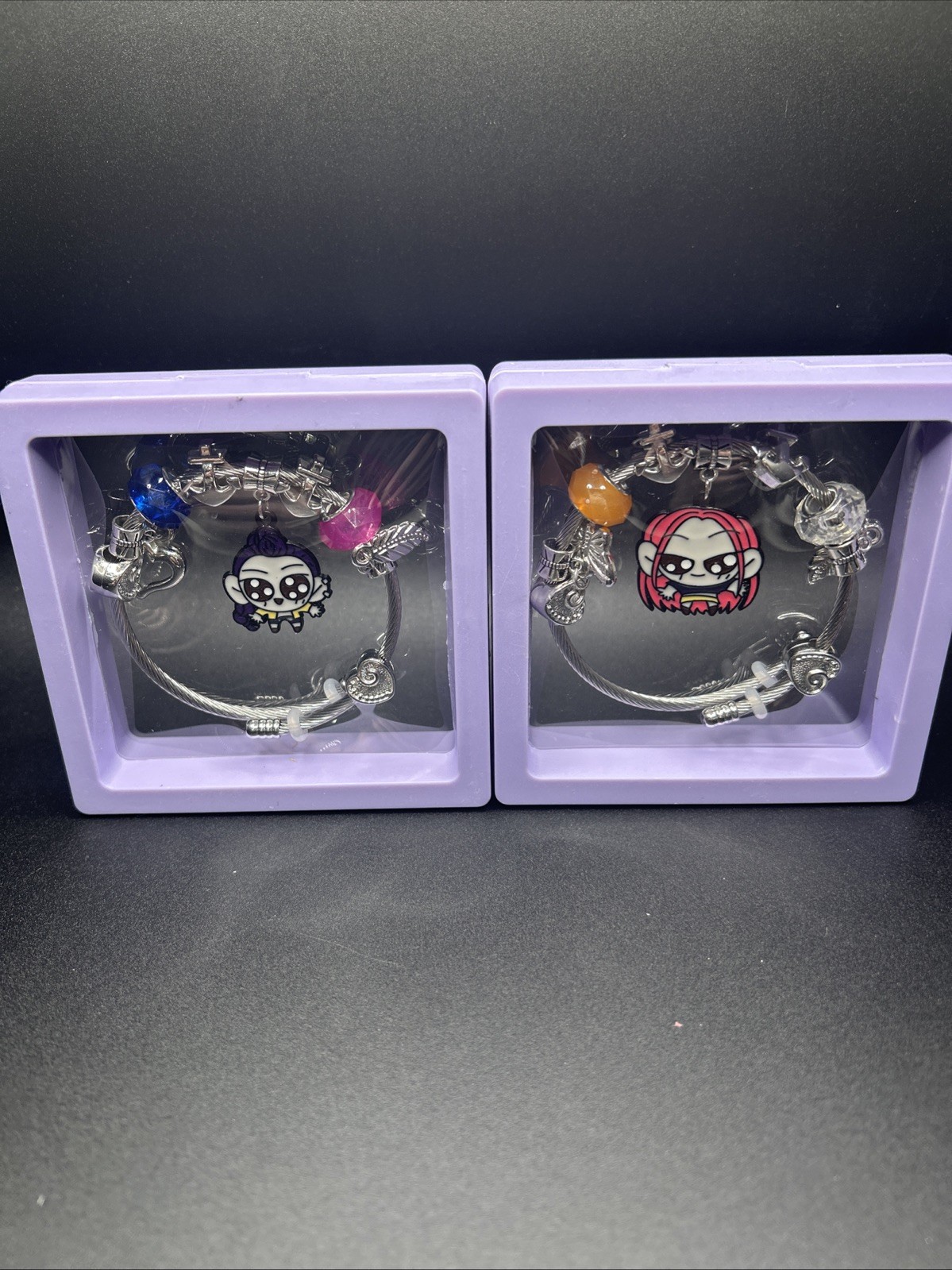 LOT OF 2 Girls Zinc Alloy Charm Bracelet Jewelry – Adjustable Beaded Bracelet