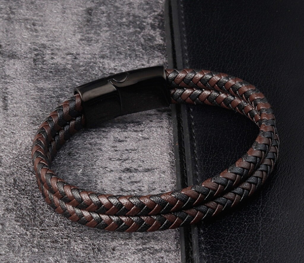 Men / Women Black Brown Braided Genuine Leather Bracelet Double Band Bangle 6-9″