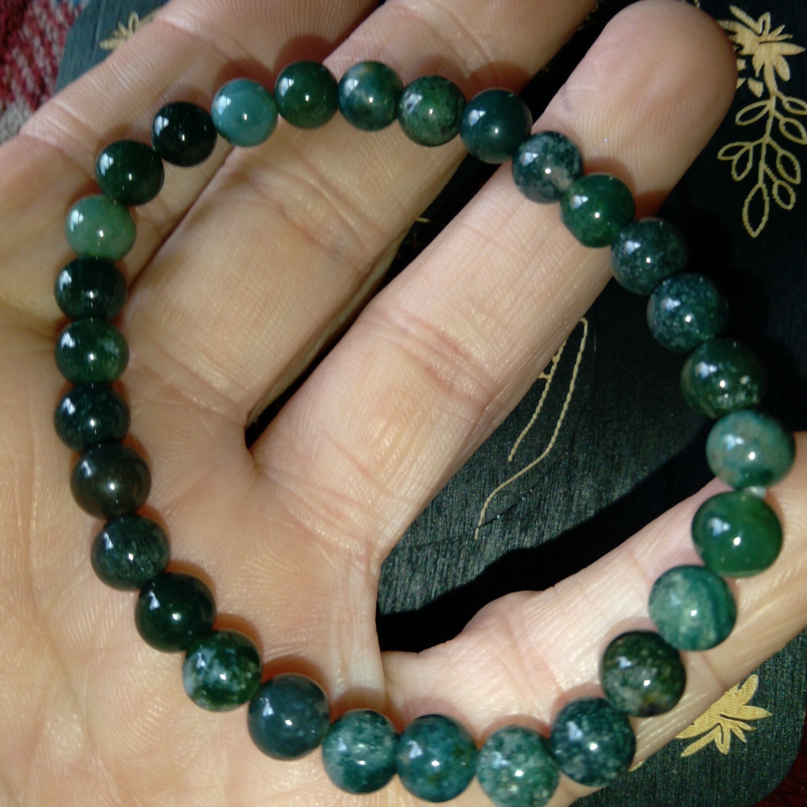 MOSS AGATE CRYSTAL BRACELET NATURAL 7.5 ” 6MM HANDMADE HEALING