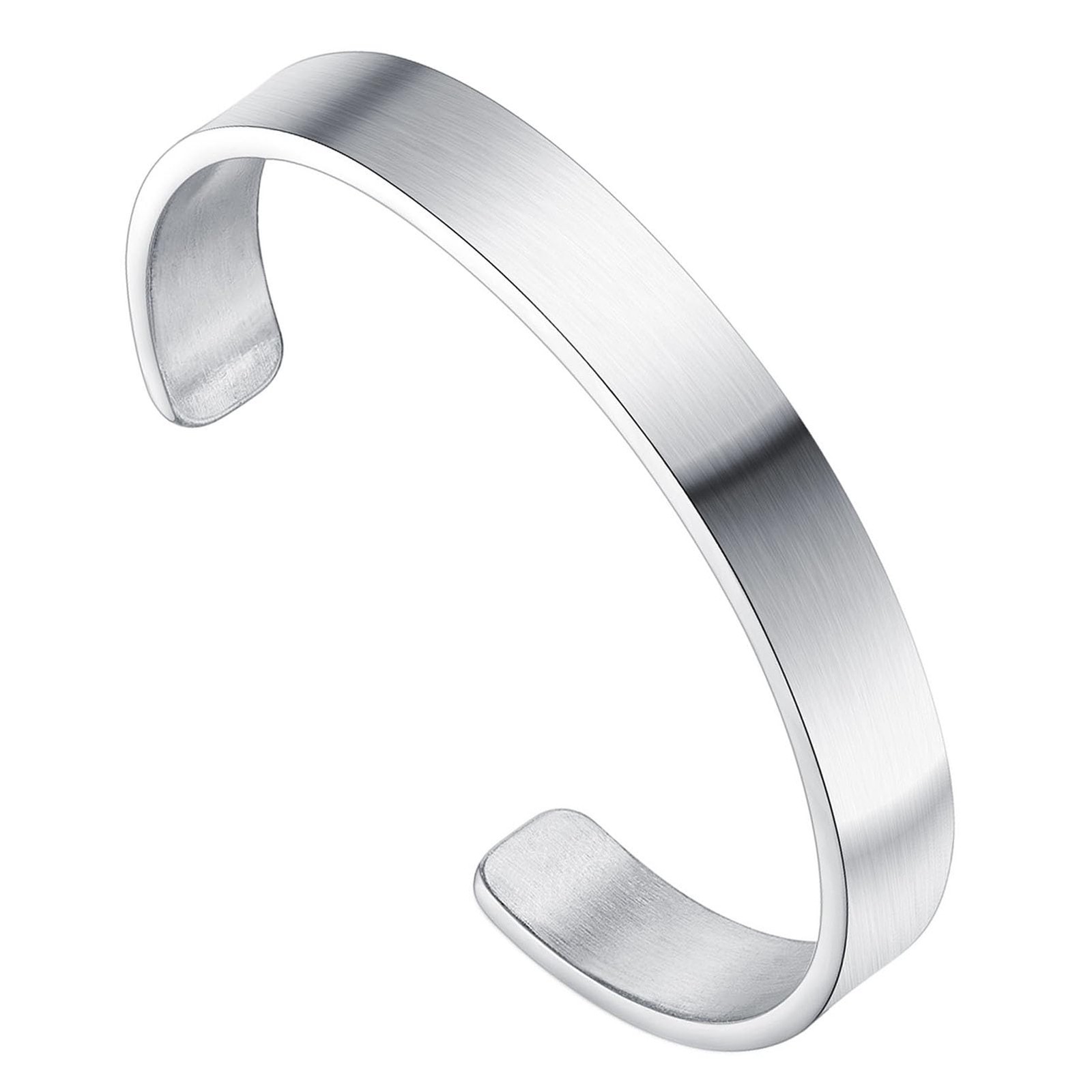 Open Cuff Bracelet for Men Stainless Steel Wide Flat Bangle, Simple Mens Jewe…