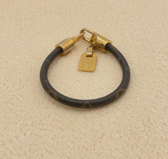 Louis Vuitton Luck It Bracelet Monogram Canvas and Gold Tone Luggage Tag Charm