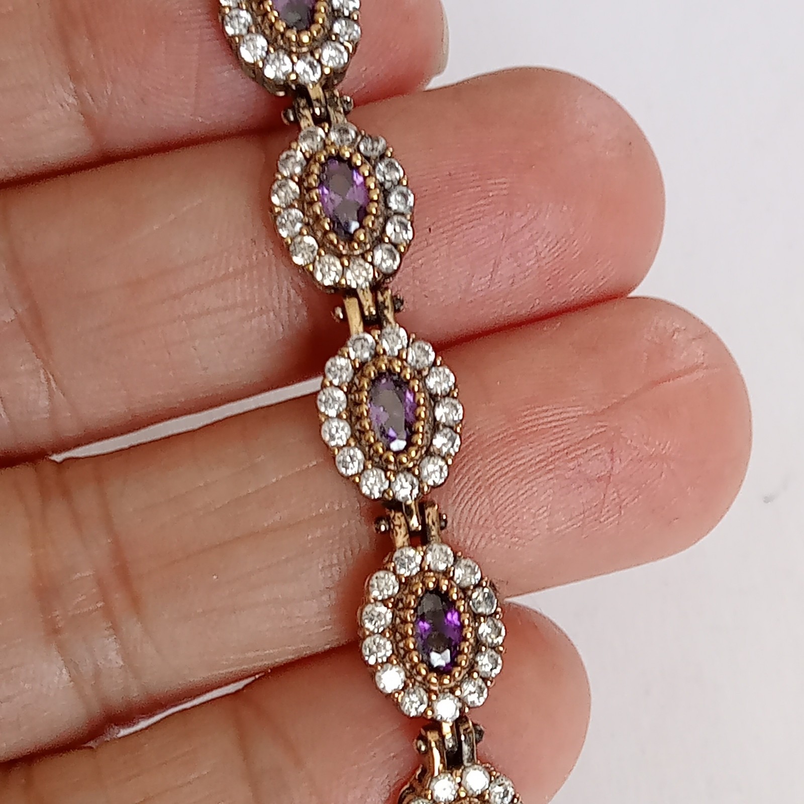 925 Sterling Silver and Bronze Turkish Handmade Oval Amethyst Topaz Bracelet