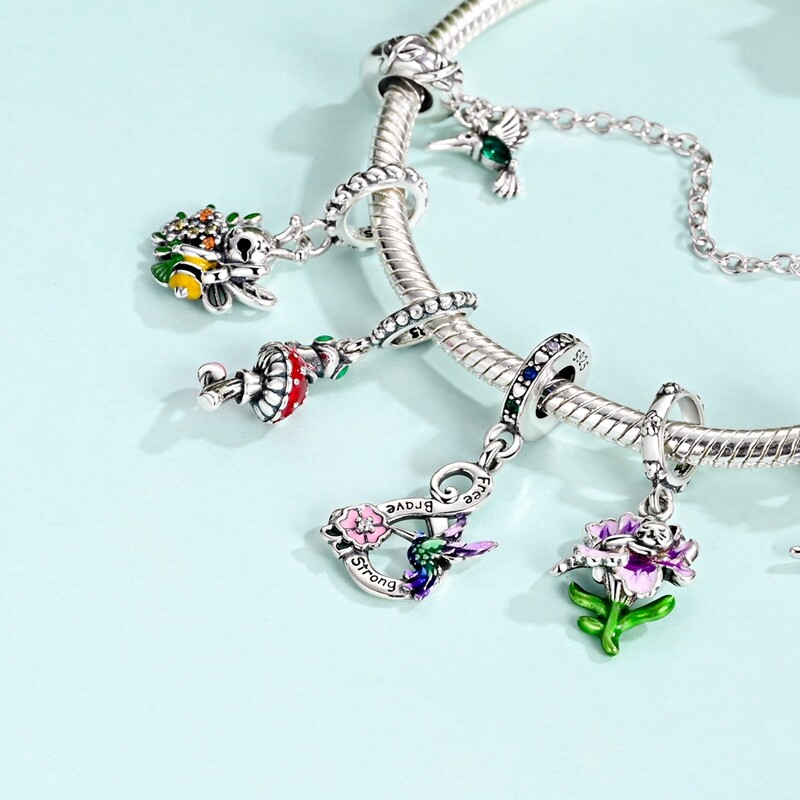 MULA S925 Sterling Silver Charm CZ Enamel Green Forest Flower For Women Bracelet