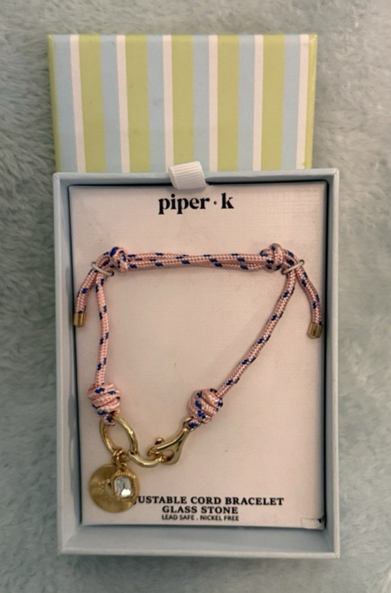 Piper K Pink Cord Adjustable Bracelet Glass Stone Lead Safe Nickel Free