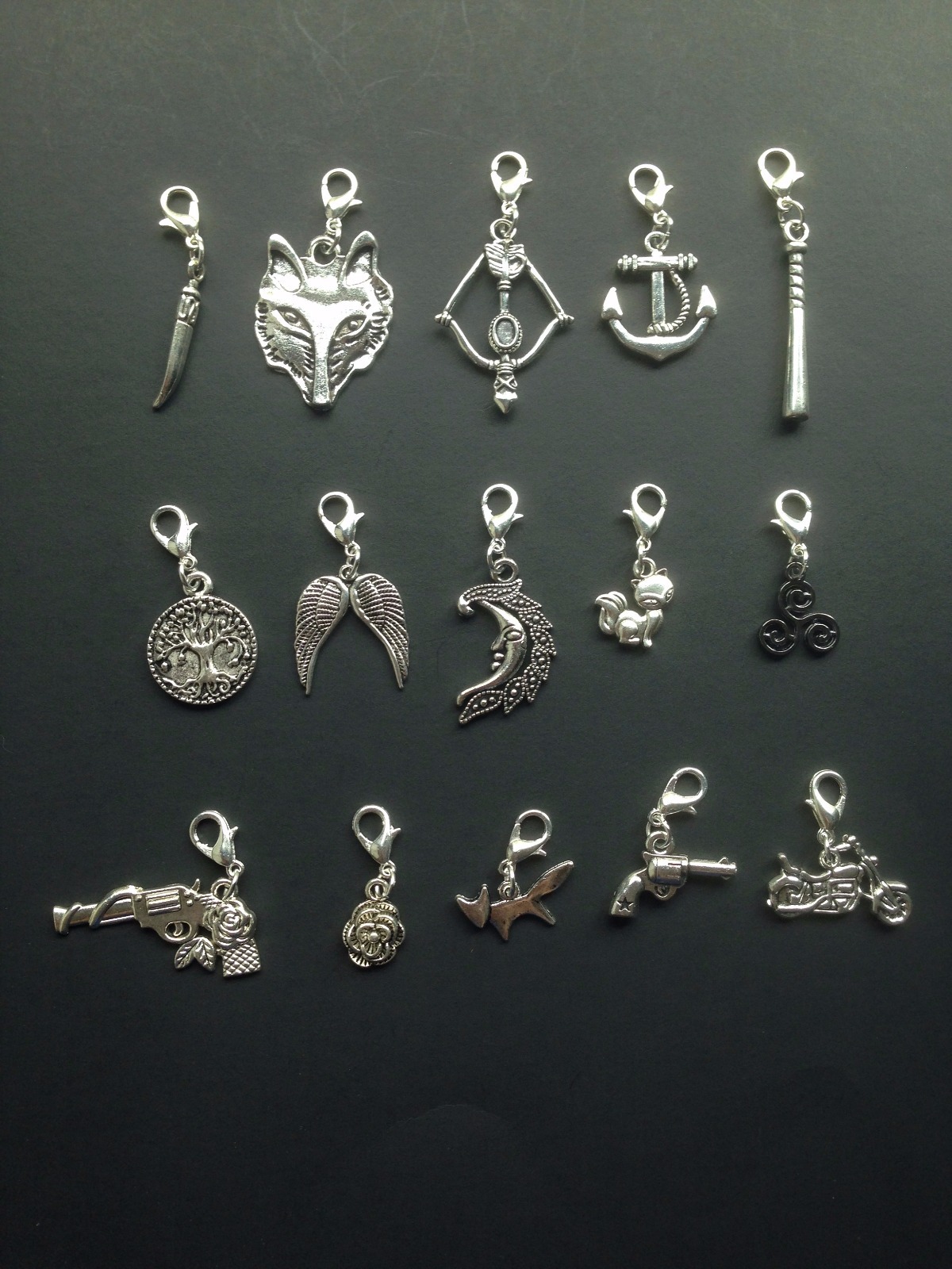 25 Mixed Silver Bracelet Clip Ons Charms Lobster Clasp Purse Zipper Pulls Lot