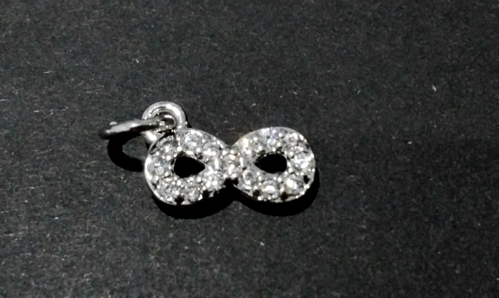 Brass Micro Pave Cubic Zirconia Charm, Jump Ring, Infinity, 7x10x1.5mm, 1 pce