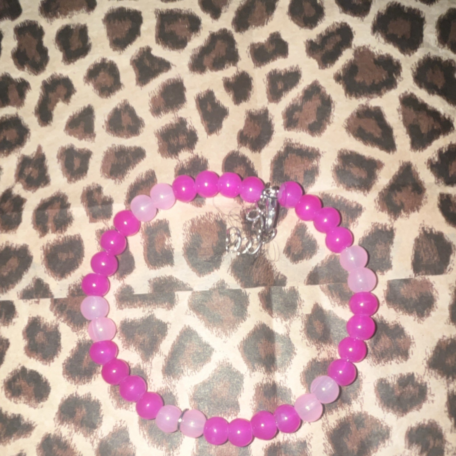 Pink Beaded Charm Bracelets, one w/ Tree of Life Dangle, Lobster Closure Plastic