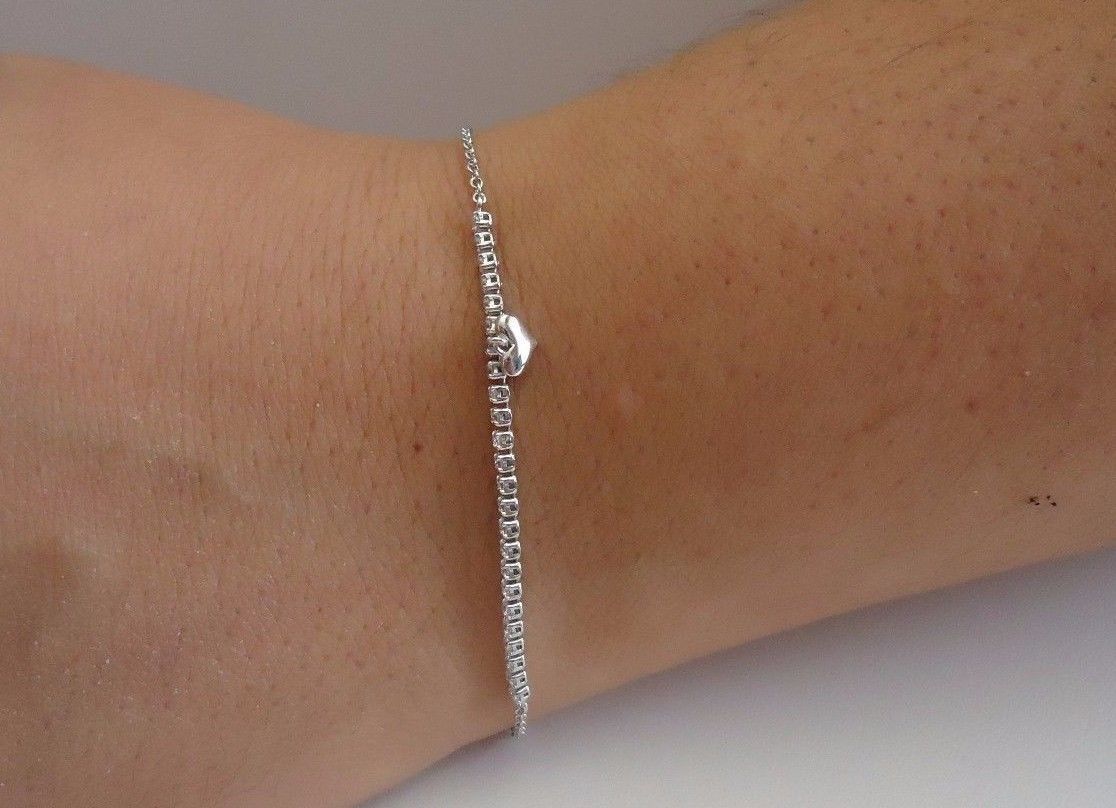 HEART 925 STERLING SILVER BRACELET W/ .75 CT LAB CREATED DIAMONDS / 8”