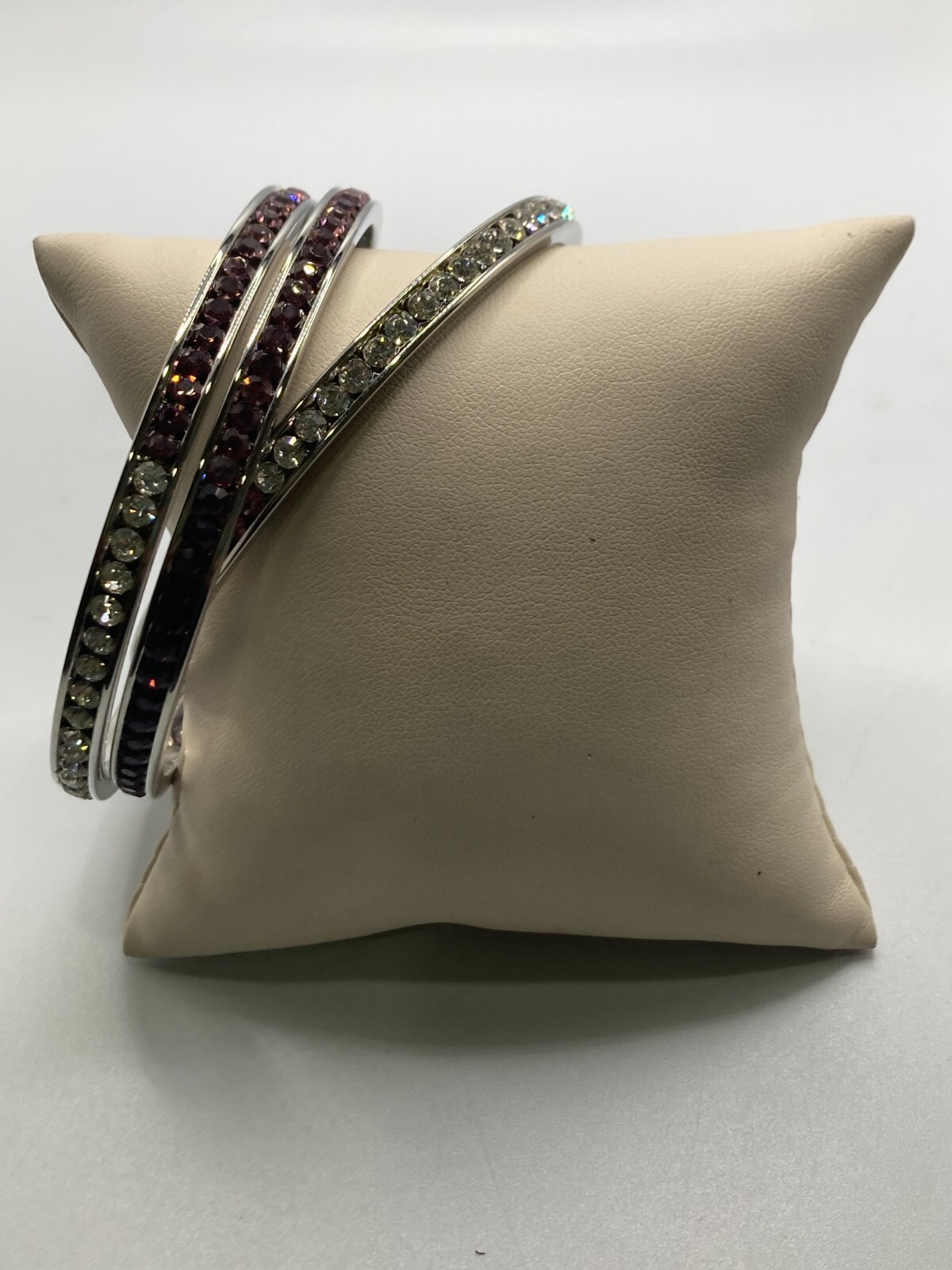 Silver Tone Channel Set Bangle Bracelet Set